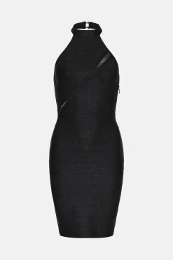 Karen Millen Sparkle Bandage Knit Cut Out Halter Mini Dress 11 Karen Millen Sparkle Bandage Knit Cut Out Halter Mini Dress -Karen Millen shop black sparkle bandage knit cut out halter mini dress 4