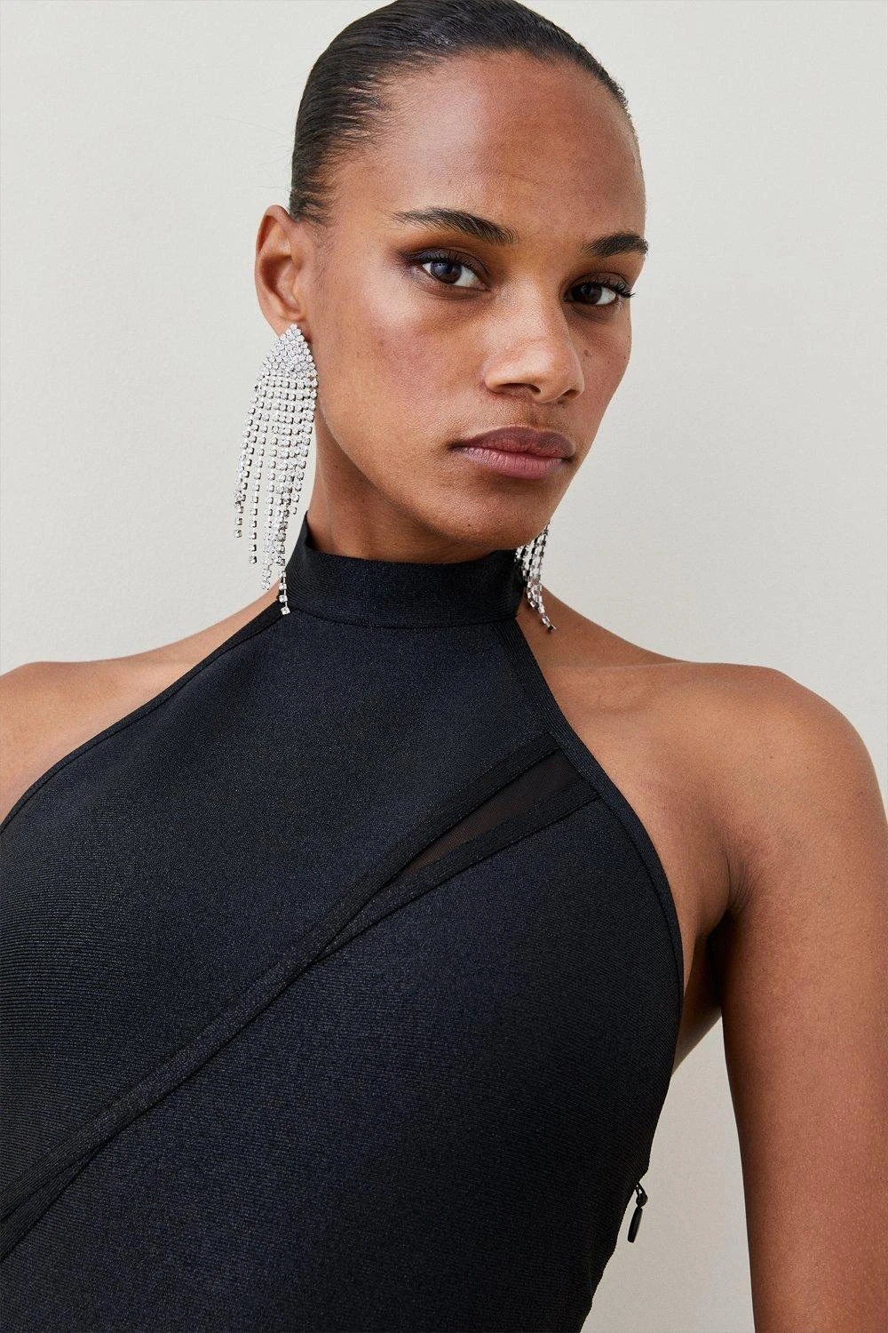 Karen Millen Sparkle Bandage Knit Cut Out Halter Mini Dress 3 Karen Millen Sparkle Bandage Knit Cut Out Halter Mini Dress