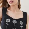Karen Millen Taffeta Crystal Embellished Corseted Top -Karen Millen shop black taffeta crystal embellished corseted top