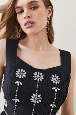 Karen Millen Taffeta Crystal Embellished Corseted Top