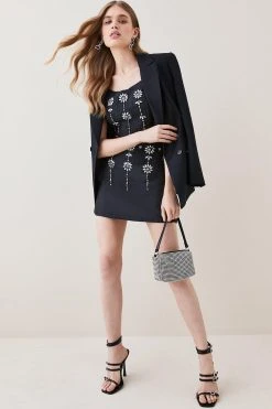 Karen Millen Taffeta Crystal Embellished Corseted Top -Karen Millen shop black taffeta crystal embellished corseted top 4