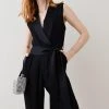 Karen Millen Tuxedo Wrap Sleeveless Jumpsuit -Karen Millen shop black tuxedo wrap sleeveless jumpsuit