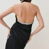 Karen Millen Viscose Satin Back Crepe Diamante Back Halter Mini Dress -Karen Millen shop black viscose satin back crepe diamante back halter mini dress
