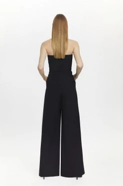 Karen Millen Wool Blend Bandeau Wide Leg Jumpsuit -Karen Millen shop black wool blend bandeau wide leg jumpsuit 1