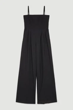 Karen Millen Wool Blend Bandeau Wide Leg Jumpsuit -Karen Millen shop black wool blend bandeau wide leg jumpsuit 3