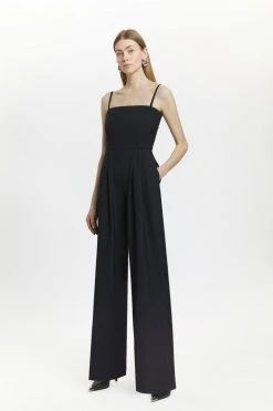 Karen Millen Wool Blend Bandeau Wide Leg Jumpsuit -Karen Millen shop black wool blend bandeau wide leg jumpsuit 4