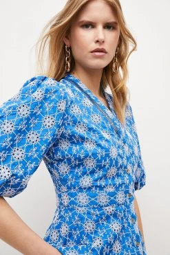 Karen Millen Contrast Cotton Broderie Woven Blouse