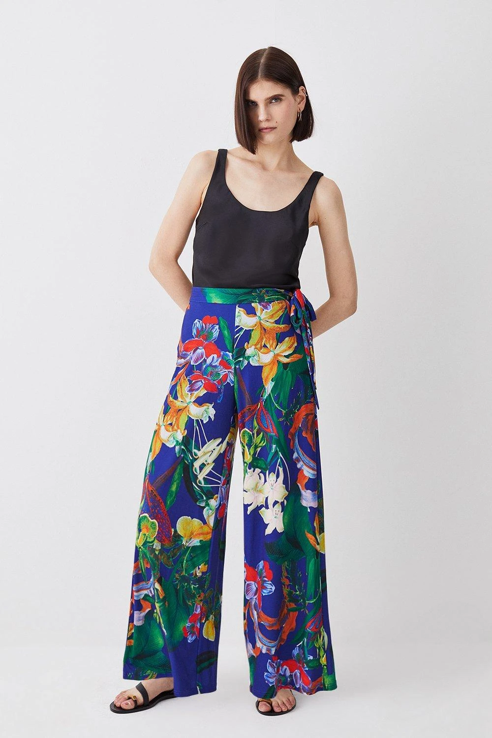 Karen Millen Floral Print Wide Leg Waist Tie Jersey Trousers 5 Karen Millen Floral Print Wide Leg Waist Tie Jersey Trousers - Image 3