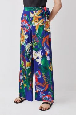 Karen Millen Floral Print Wide Leg Waist Tie Jersey Trousers 10 Karen Millen Floral Print Wide Leg Waist Tie Jersey Trousers -Karen Millen shop blue floral print wide leg waist tie jersey trousers 1 3
