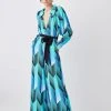 Karen Millen Geo Print Belted Woven Jumpsuit -Karen Millen shop blue geo print belted woven jumpsuit