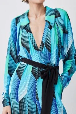 Karen Millen Geo Print Belted Woven Jumpsuit -Karen Millen shop blue geo print belted woven jumpsuit 4