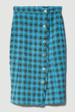 Karen Millen Italian Check Boucle Tailored Pencil Skirt -Karen Millen shop blue italian check boucle tailored pencil skirt 2