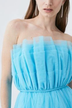 Karen Millen Layered Corset Detail Tulle Woven Bardot Top -Karen Millen shop blue layered corset detail tulle woven bardot top 5
