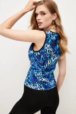 Karen Millen Tiger Figure Form Zip Front Bodice Top -Karen Millen shop blue tiger figure form zip front bodice top 2