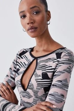 Karen Millen Abstract Jacquard Knitted Maxi Column Dress
