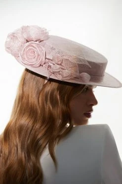 Karen Millen Emily- London Floral Detail Boater Hat -Karen Millen shop blush emily london floral detail boater hat 2