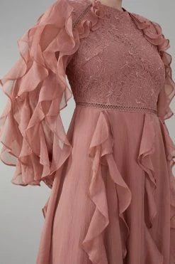 Karen Millen Frill Lace Trim Woven Maxi Dress -Karen Millen shop blush frill lace trim woven maxi dress 1