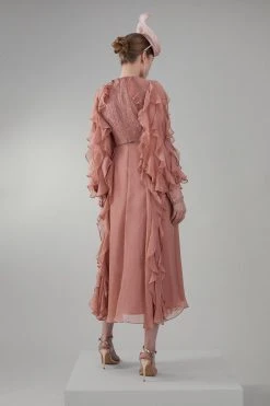 Karen Millen Frill Lace Trim Woven Maxi Dress -Karen Millen shop blush frill lace trim woven maxi dress 2