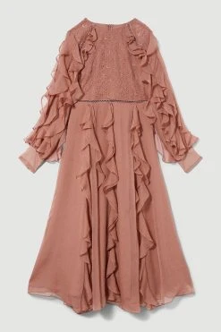 Karen Millen Frill Lace Trim Woven Maxi Dress -Karen Millen shop blush frill lace trim woven maxi dress 5