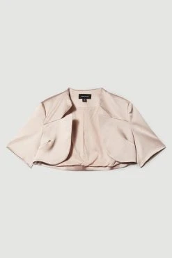 Karen Millen Italian Structured Satin Notch Neck Cover Up Jacket -Karen Millen shop blush italian structured satin notch neck cover up jacket 1 1