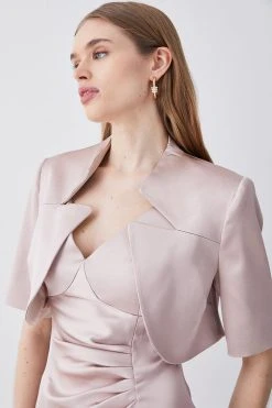 Karen Millen Italian Structured Satin Notch Neck Cover Up Jacket -Karen Millen shop blush italian structured satin notch neck cover up jacket 1 3
