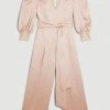 Karen Millen Soft Satin Back Crepe Statement Sleeve Jumpsuit -Karen Millen shop blush soft satin back crepe statement sleeve jumpsuit