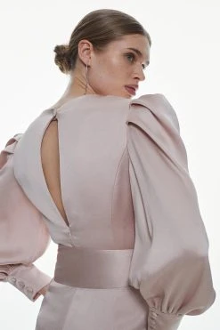 Karen Millen Soft Satin Back Crepe Statement Sleeve Jumpsuit -Karen Millen shop blush soft satin back crepe statement sleeve jumpsuit 3