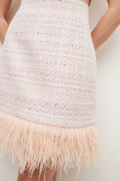 Karen Millen Tweed Feather Hem Mini Skirt -Karen Millen shop blush tweed feather hem mini skirt 1 2