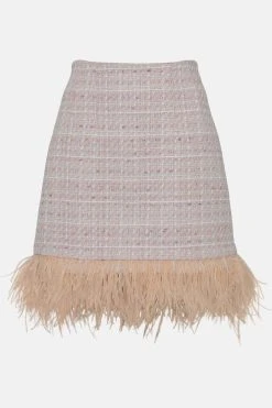Karen Millen Tweed Feather Hem Mini Skirt -Karen Millen shop blush tweed feather hem mini skirt 1 3