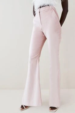 Karen Millen Velvet Tailored Kickflare Trousers -Karen Millen shop blush velvet tailored kickflare trousers 1 2