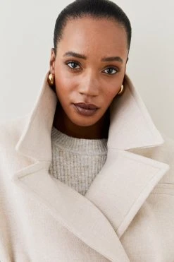 Karen Millen Italian Wool Raglan Sleeve Coat -Karen Millen shop butter italian wool raglan sleeve coat 1 2