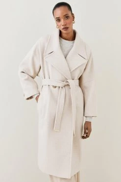 Karen Millen Italian Wool Raglan Sleeve Coat -Karen Millen shop butter italian wool raglan sleeve coat 1 4