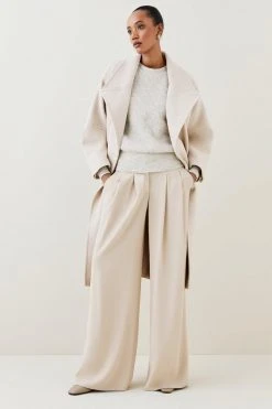 Karen Millen Italian Wool Raglan Sleeve Coat -Karen Millen shop butter italian wool raglan sleeve coat 1 5