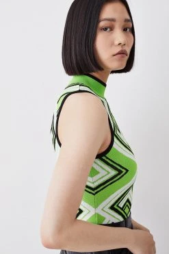 Karen Millen Abstract Jacquard Sleeveless Knit Top