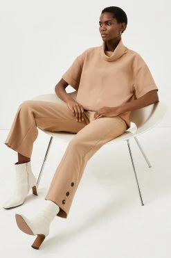 Karen Millen Compact Stretch Relaxed Button Hem Trousers -Karen Millen shop camel compact stretch relaxed button hem trousers 2
