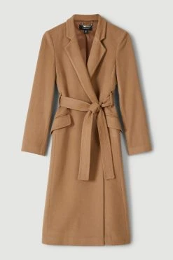 Karen Millen Italian Virgin Wool Double Investment Notch Neck Coat -Karen Millen shop camel italian virgin wool double investment notch neck coat 1 3