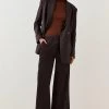 Karen Millen Wool Blend Pleat Detail Wide Leg Trouser -Karen Millen shop chocolate wool blend pleat detail wide leg trouser