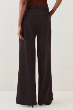 Karen Millen Wool Blend Pleat Detail Wide Leg Trouser -Karen Millen shop chocolate wool blend pleat detail wide leg trouser 2