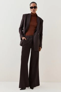Karen Millen Wool Blend Pleat Detail Wide Leg Trouser