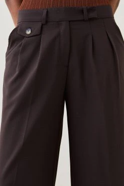 Karen Millen Wool Blend Pleat Detail Wide Leg Trouser -Karen Millen shop chocolate wool blend pleat detail wide leg trouser 3