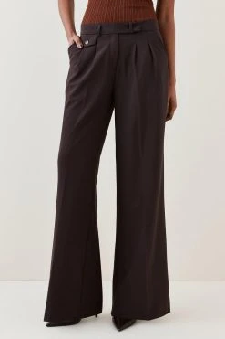 Karen Millen Wool Blend Pleat Detail Wide Leg Trouser -Karen Millen shop chocolate wool blend pleat detail wide leg trouser 4