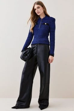 Karen Millen Collared Tweed Knit Jumper -Karen Millen shop cobalt collared tweed knit jumper 2