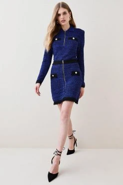 Karen Millen Collared Tweed Knit Jumper