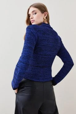 Karen Millen Collared Tweed Knit Jumper -Karen Millen shop cobalt collared tweed knit jumper 5
