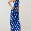Karen Millen Embellished Sporty Jacquard Knit Column Maxi Dress -Karen Millen shop cobalt embellished sporty jacquard knit column maxi dress