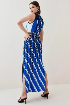 Karen Millen Embellished Sporty Jacquard Knit Column Maxi Dress