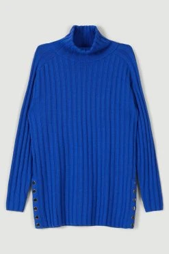 Karen Millen Wool Rib Roll Neck Jumper -Karen Millen shop cobalt wool rib roll neck jumper 1