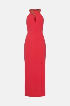 Karen Millen Enamel Chain Detail Halter Maxi Dress 10 Karen Millen Enamel Chain Detail Halter Maxi Dress -Karen Millen shop coral enamel chain detail halter maxi dress 3