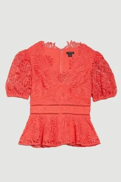 Karen Millen Guipure Lace V Neck Woven Top