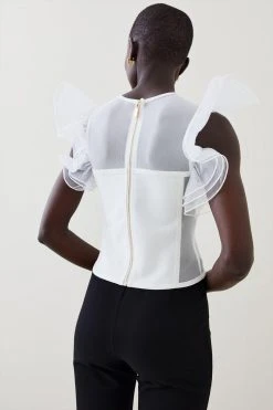 Karen Millen Bandage Cut Out Organza Frill Detail Top -Karen Millen shop cream bandage cut out organza frill detail top 3